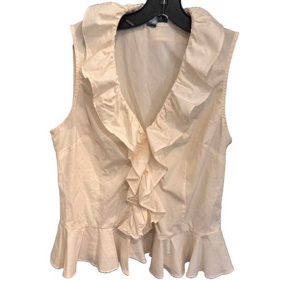 LAUREN Ralph Lauren Ivory Button Ruffle Front Sleeveless Blouse Sz 8P - Picture 1 of 9